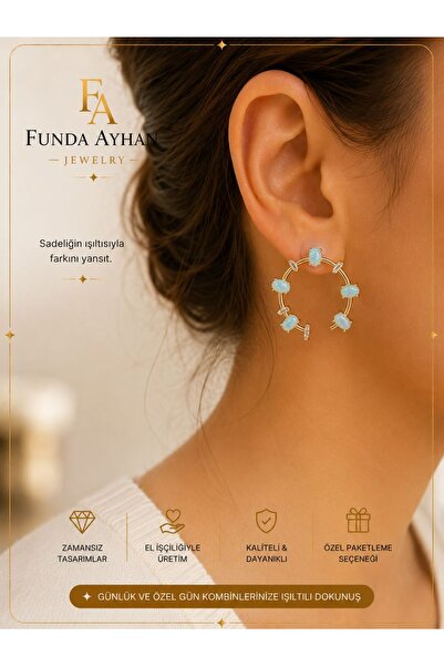 FTA TİCARET Funda Ayhan Opal Stone Detailed Gold Color Women's Earrings – Ele...
