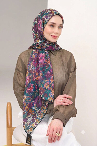 ZER Eșarfă din bumbac organic și viscoză, design special, cu flori crocante, ...