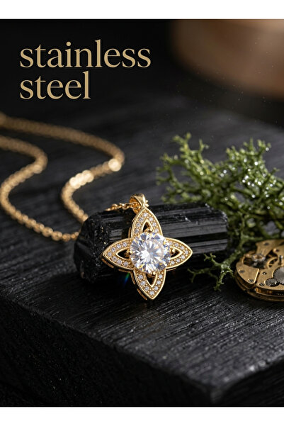 stainless steell 316L Steel Gold Color Clover Model Steel Necklace