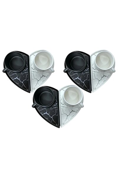 OEM Set de 6 cești de espresso de 90 ml + 6 farfurioare, model inimă marmură