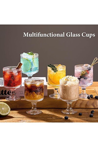 Generic 6 Packs Vintage Goblet Glasses, 8 oz Wine Glasses, Embossed Floral Gl...