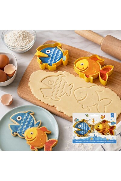 idei Set 2 Tăietori de Biscuiți din Plastic Alimentar, Forme Pești Marini, Ac...