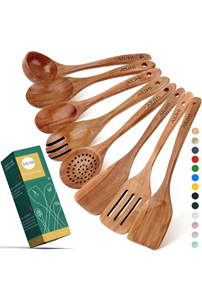 Generic AIUHI Wooden Spoons for Cooking, Nonstick Kitchen Utensil Set, Non Sc...
