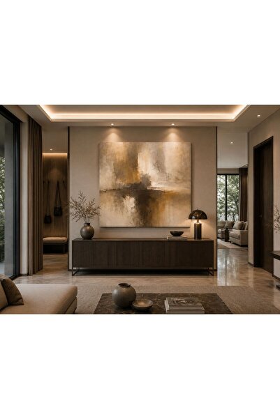 walliva Modern Soyut Kahve Vizon Bej Tonlu Kanvas Tablo Çerçevesiz Minimalist...
