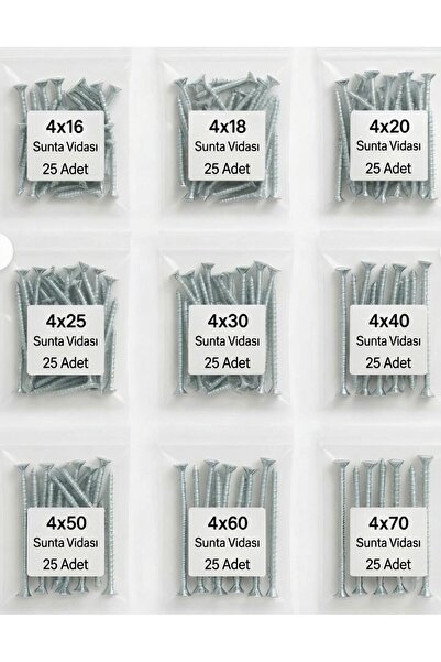 GenelTedarik SUNTA VİDA PAKETİ (4X16 4X18 4X20 4X25 4X30 4X40 4X50 4X60 4X70
