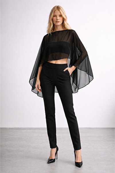 Tuğçe Saray Bitter Coffee Poncho, Tulle Poncho, Transparent Tulle