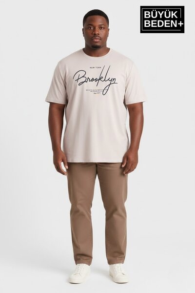 Superlife Men's Large Size Handwritten Brooklyn Printed 3Xl-6Xl Crew Neck T-S...