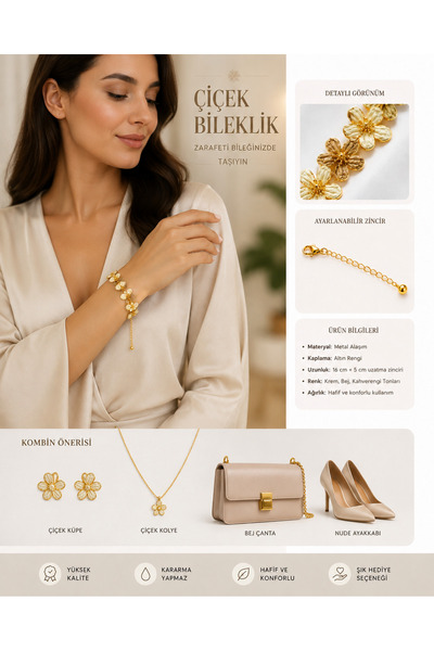 kasımoğulları concept Floral Patterned Gold Color Women's Bracelet – Elegant ...