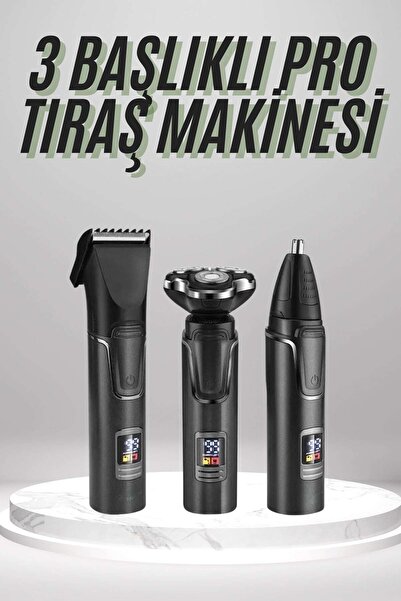 ALFA AKSESUAR 03 Dijital Göstergeli 3 Başlıklı Tıraş Makinesi Islak Kuru Laze...