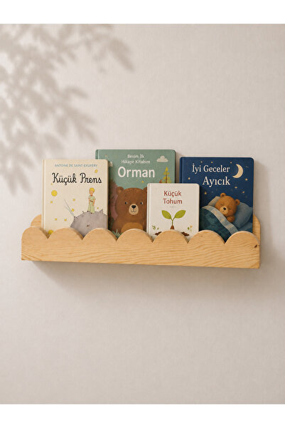 LunaLoveWood Masif Ahşap Bulut Montessori Kitaplık - Çocuk Odası Duvar Rafı -...