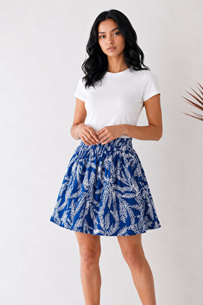 Albie Women's Floral Patterned Chiffon Mini Skirt High Waist Relaxed Fit Dail...