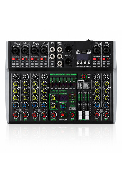 OEM Pasiv, mixer audio, 8 canale, AK8, Stereo canal, 99 Efecte DSP, USB, Blue...