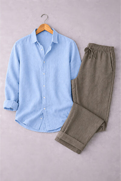 beuivo Men's Linen Textured Oversize Shirt & Sofia Linen Loose Fit Trousers C...