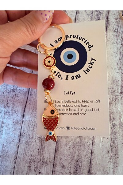 Talia&Talia Evil Eye Beaded Fish Keychain