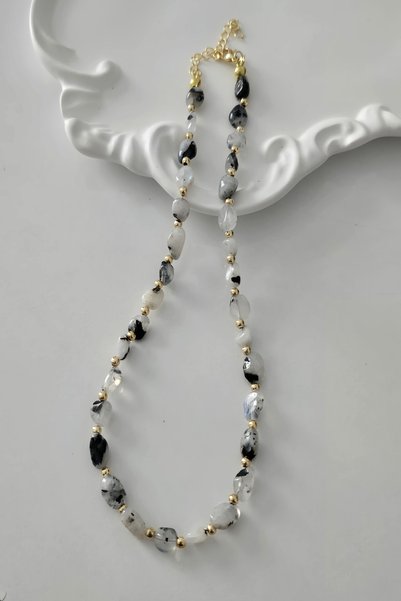 c-bhadu naturel Certified Rutile Quartz Amoph Natural Stone Necklace