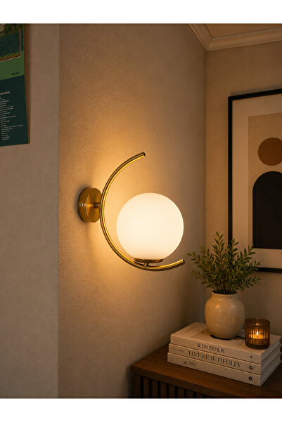 Ömür Avize Moon Antique Gold Glass Wall Sconce