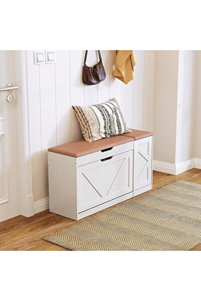 Roam shop Shoe Storage Bench with Flip Drawer and Padded Cushion,Shoe Cabinet...