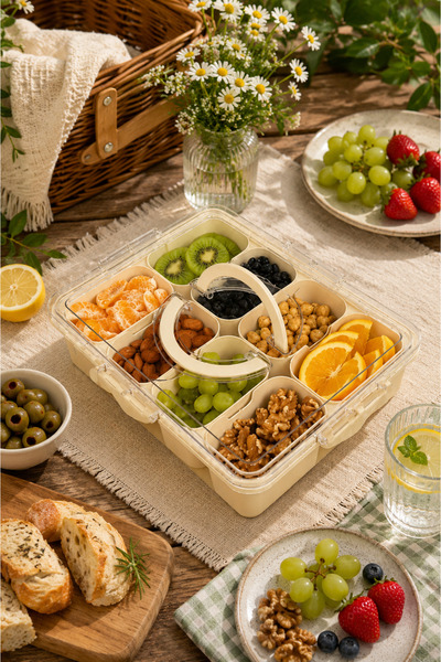 Sowo Home 8-Compartment Portable Snack Box with Lockable Lid, Breakfast, Picn...