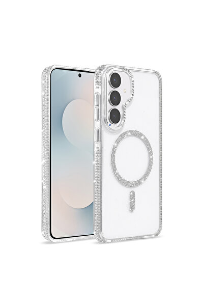 UnDePlus Galaxy S25 FE Kılıf Kenar Taşlı M-safe Şarj Özellikli Parlak Tera Şe...