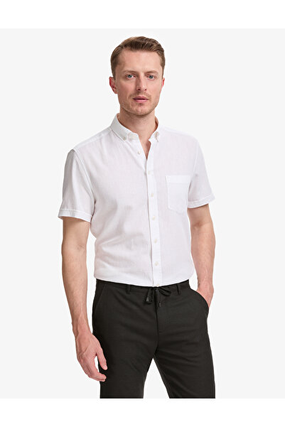 Pierre Cardin Beyaz Keten Karışımlı Regular Fit Kısa Kollu Gömlek 50325340-VR013