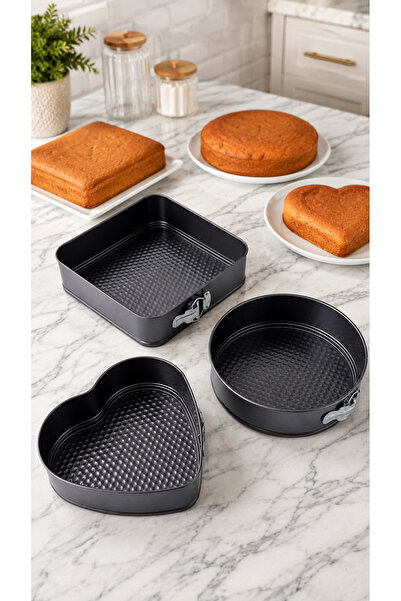 Destpak 3 Pcs Sponge Cake Oven Cake Mold with Clamps - Pastry Mold - Cake Mol...