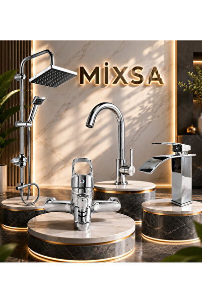 MİXSA Premium 4'lü Set Robot Duş Seti Krom Banyo Bataryası Lüx Mutfak Batarya...