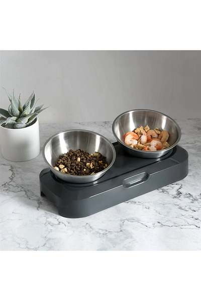 Vivendo Set 2 boluri inox cu suport si inclinare reglabila pentru hrana anima...