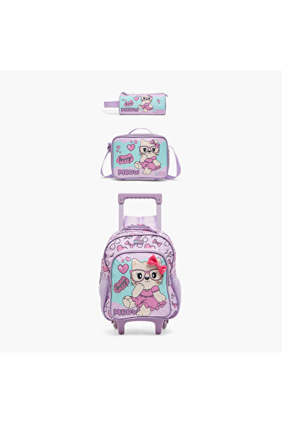 Must Team MustTeam Cat Print 3-Piece School Trolley Bag Set for Girls 2-5 Yea...