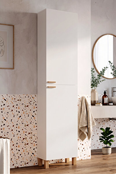 Yurudesign Oslo 2 Kapaklı Ahşap Ayaklı Çok Amaçlı Banyo Boy Dolabı Havluluk D...