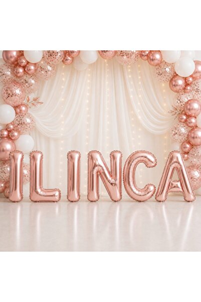 OEM Baloane Litere Nume ILINCA, Rose Gold, Folie Metalizată 40 cm, Decor Eleg...