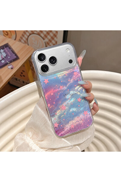 MustCase iPhone 17 Pro Max / 18 Pro Max Uyumlu Pembe Yıldızlı Hologram Telefo...