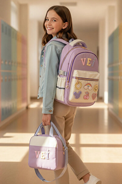 WANDER BAG Girl's 3-Piece School Bag Set with Lunch Box and Pen Holder, Prima...