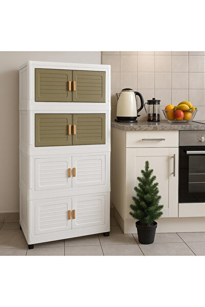 Vivendo Dulap Modular cu 4 Nivele, Usi Magnetice si Roti – 53,5x25x100 cm