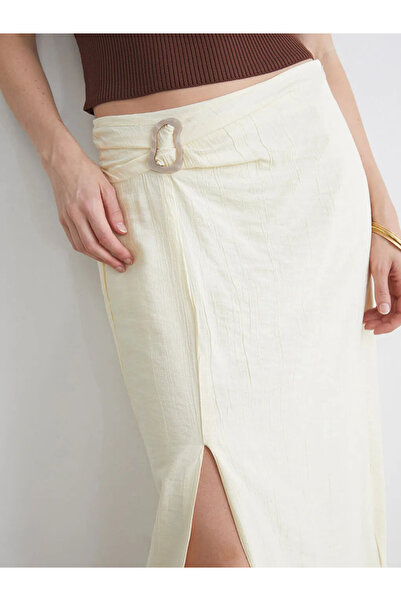 LC Waikiki Yellow Textured Skirt with Zipper at the Waist