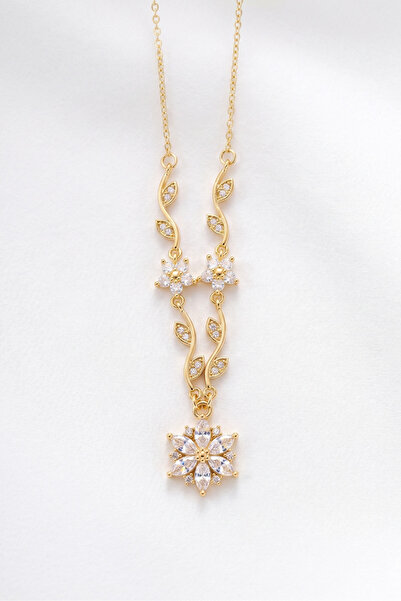 özgül takı ve tasarım Flower Model Gold Color Zircon Stone Stainless Steel Wo...