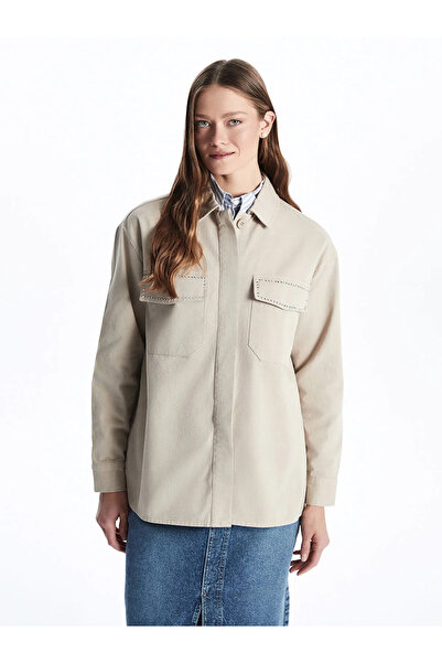 LC Waikiki Beige Stone Oversize Women's Shirt Jacket