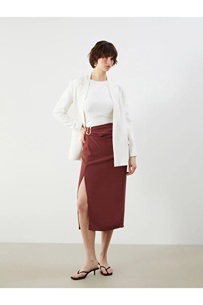 LC Waikiki Burgundy Zippered Slim Fit Skirt