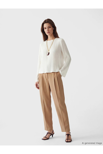 LC Waikiki Yellow Loose Fit Women's Pleated Fabric Trousers