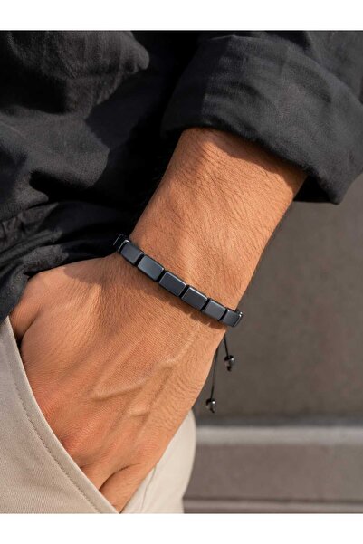 Valmont Siyah Hematit Taşlı Ayarlanabilir Unisex Bileklik