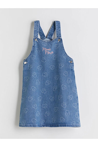 LC Waikiki Blue Minnie Mouse Embroidered Girl's Jean Dress