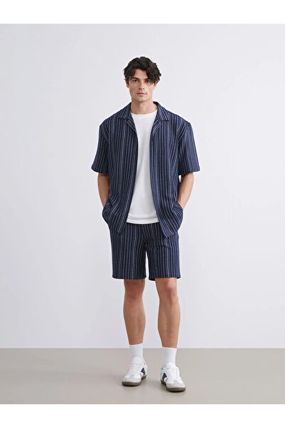 LC Waikiki Navy Blue Comfortable Fit Striped Men's Shorts