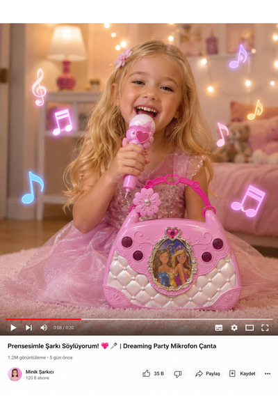 merytoys Prenses Müzik Çantası Mikrofon Seti Işıklı Ses Efektli MP3 Girişli O...
