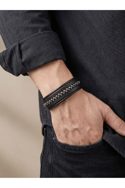 Parmas Design White Hematite and Multi-Leather Men's Bracelet Gift 01817