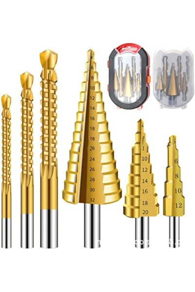 Vivendo Set 6 burghie cu pas HSS titan, 3 marimi de burghie in trepte si 3 ma...