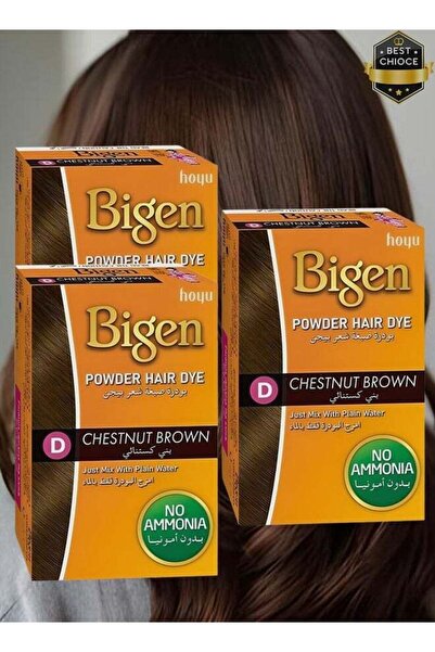 BİGEN بودرة صبغة شعر من بايجين، 3 قطع، لون بني كستنائي، خالية من الأمونيا، 6 ...