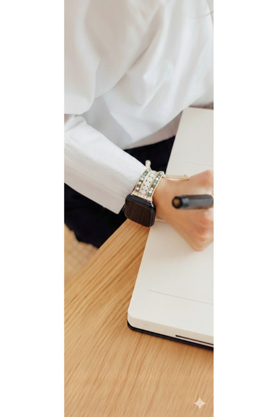 EARTH EIRA Apple Watch Akıllı Saat Kordonu, Amazonit ve Doğal Taş Handmade (M...