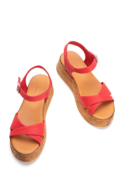 PASSAGE SHOES صندل نسائي بكعب عريض من الجلد الطبيعي 6372 أحمر