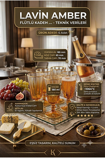 RİVO HOME DECOR Premium 6-Piece Footed Glass Goblet Set 220 ml 24 Carat Gold ...