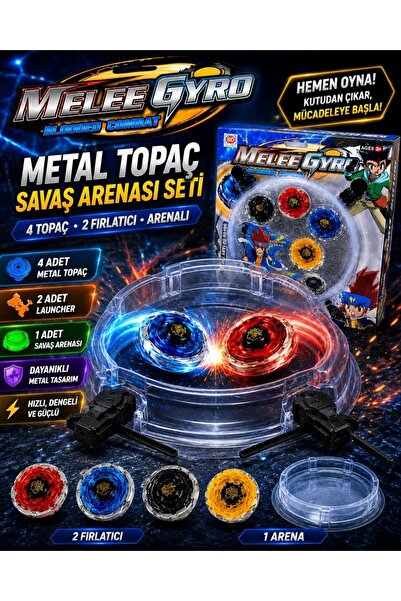 Luminoo Metal Topaç Savaş Arenası Seti 4 Topaç 2 Fırlatıcı Arenalı Dönen Topa...