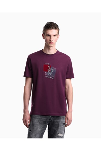 Emporio Armani Men's Breathable Cotton Jersey Fabric Patterned Short Sleeve P...